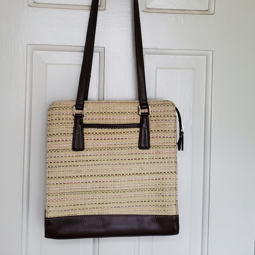 Liz Claibourne Slim Straw Shoulderbag Casual Office Everyday Many Pockets Summer